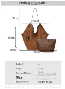 Tableau des tailles montrant les dimensions du grand sac cabas et de la pochette