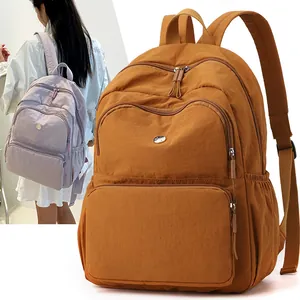 Zaino da viaggio in nylon impermeabile con tasche multiple a zip e grande capacità donna