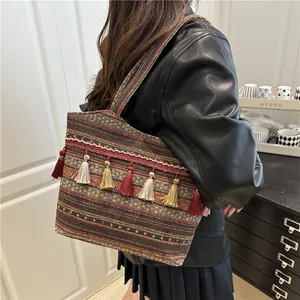 Borsa Tote da Donna Etnica Bohémien in Tessuto Jacquard con Nappine Grande Capacità Vintage a Spalla per Spesa e Viaggi