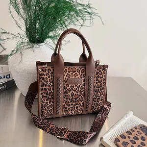 Mode Leopardenmuster Damen Tragetasche PU Leder Handtasche Schultertasche Mit Breitem Gurt Casual Umhängetasche Reise