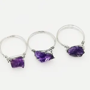 Bagues artisanales en fil d'argent avec pierres naturelles d'améthyste violette