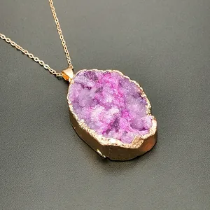 Onregelmatige Natuurlijke Druzy Kwarts Agaat Edelsteen Hanger Alleen Boheemse Druzy Kristal Cluster Gouden Rand Dames Hanger