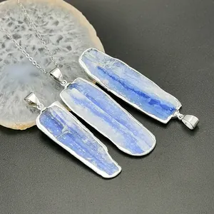 Pendentif en Pierre Brute de Cyanite Naturelle Seul Sans Chaîne Tranche de Cristal Bleu Bijoux Boho Cadeau Artisanal