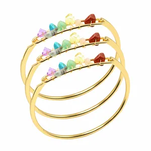 Chakra Naturkristall Armbänder mit handgefertigter Golddrahtwicklung im 3-teiligen Set