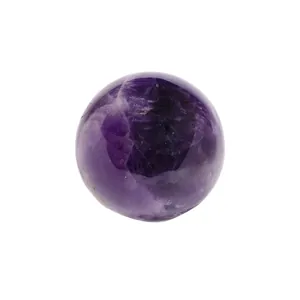 Polished natural amethyst sphere with internal crystal patterns on a white background
