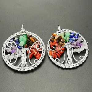 Détails de pendentifs Arbre de Vie faits main avec des cristaux naturels colorés