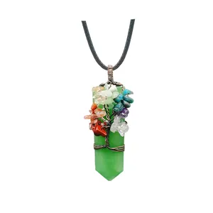 Tree of Life rainbow crystal pendant necklace with copper wire wrapped gemstone