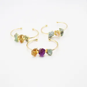 Brazalete Abierto de Piedra Bruta Natural Amatista Citrina Chapado en Oro Mineral Irregular Joyería de Brazalete para Mujer