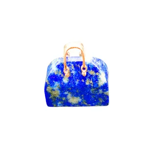 Blue aventurine crystal mini handbag statue with gold handle for desk decoration
