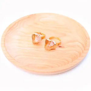 Natural amethyst and citrine raw stone rings with adjustable gold plated bands