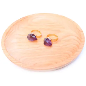 Set of two gold plated adjustable rings with natural irregular purple amethyst stones