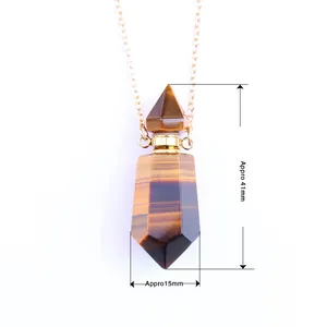 Tijgeroog kristal parfumfles hanger met afmetingen van 41mm hoogte en 15mm breedte