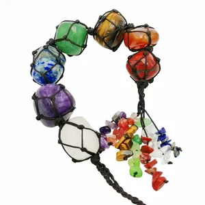 Chakra Natürlicher Rohstein Auto Anhänger Heilkristalle Achat Gewebte Quaste Bohemian Home Wanddeko Meditation Geschenk