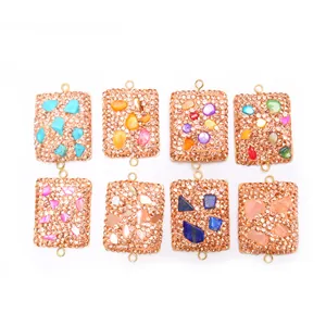 Connettori rettangolari in oro con strass e pietre naturali colorate per gioielli fai da te