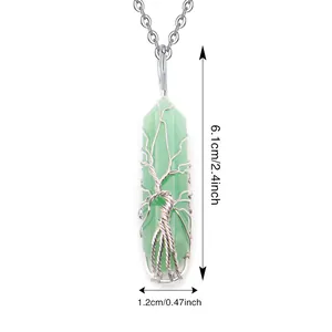 Detailed view of Tree of Life crystal necklace with 6.1cm pendant dimensions marked