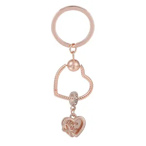 Porte-clés cœur en or rose avec breloque Love You infini et perle en oxyde de zirconium