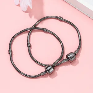 Bracelets maille serpent 3mm en argent S925 gris anthracite pour breloques DIY