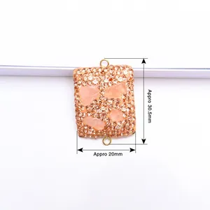 Connettore rettangolare in oro rosa con cristalli rosa e strass per gioielli fai-da-te