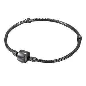 Bracelet chaîne serpent 3mm gunmetal avec fermoir cylindrique pour charms DIY