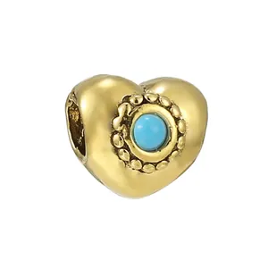 Charm cœur doré avec pierre bleue pour bracelets DIY et accessoires de bijoux