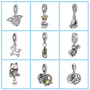 Breloques à Large Trou en Alliage Argenté Coeur Ailes Animal Voilier Basket Pendentifs Pour DIY Bracelet Collier Bijoux Accessoires