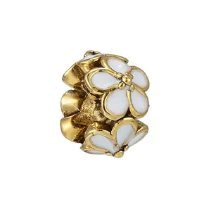 Charm fleur en alliage doré avec émail blanc pour bracelets et colliers DIY