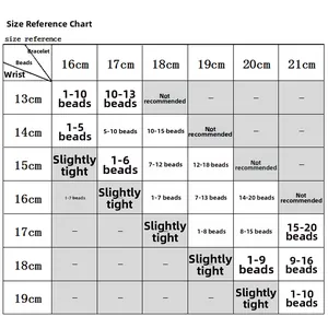 Size chart showing bracelet length and wrist circumference for DIY charm bracelets