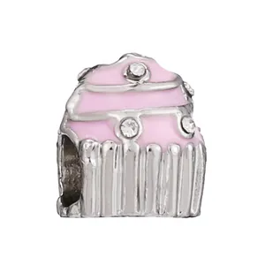 Perle de cupcake rose avec strass et émail pour bracelets de bricolage DIY