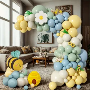 Bee and daisy flower balloon arch kit with pastel macaron colors for spring party decor
