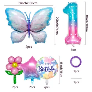 40 Zoll Sternenhimmel Nummer 1 Schmetterling Ballon Set für den ersten Geburtstag