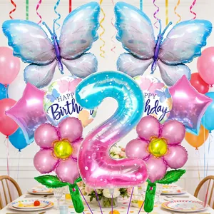 Schmetterling und 40 Zoll Farbverlauf Nummer 2 Ballon Set für Kindergeburtstag Dekoration