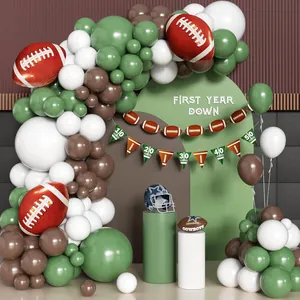 American Football Balloon Arch Garland Kit First Year Down Birthday Party Decorations Green Brown White Latex Mylar Balloons For Kids Sports Theme