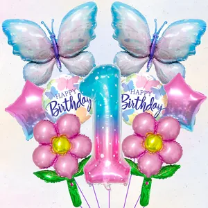9-tlg Schmetterling und Stern 40-Zoll Zahl 1 Folienballon-Set für den 1. Kindergeburtstag