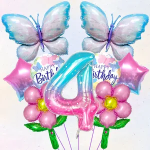 9-teiliges Schmetterling Luftballon Set mit 40-Zoll Farbverlauf Zahl 4 für Mädchen