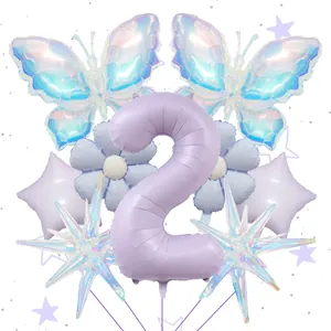 Detail von Schmetterling- und Gänseblümchen-Ballon-Set mit schillerndem Sternballon