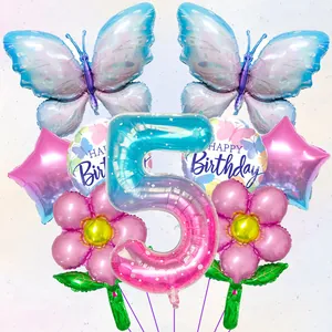 Detail zum Schmetterlings Party Set mit großer Nummer 5 und Folienballons Deko