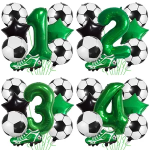 Soccer Theme Birthday Party Aluminum Foil Balloon Soccer Shoe Green Number Decoration For Boys Sports Event Celebration