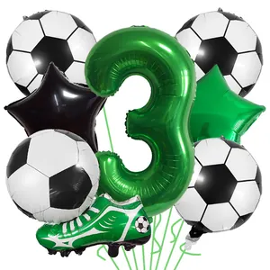 8-piece soccer theme party balloon set with green number 3 and cleats for birthday decor