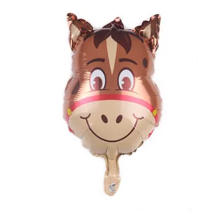 Detailed view of horse-shaped foil balloon with metallic finish and cute cartoon design