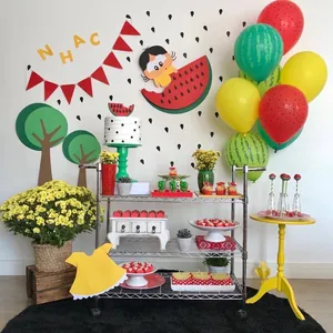 Watermelon party decoration set with Magali theme balloons and banners for kids birthday