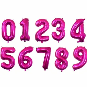 Lot de ballons chiffres 0-9 rose vif en aluminium brillant pour décoration de fête