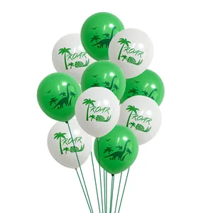 Dinosaur Theme Latex Balloons 12 Inch Green White Tyrannosaurus Pterodactyl Printed For Kids Birthday Forest Party Decorations