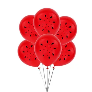 Pack of 10 red watermelon latex balloons with black seed pattern for summer party decor