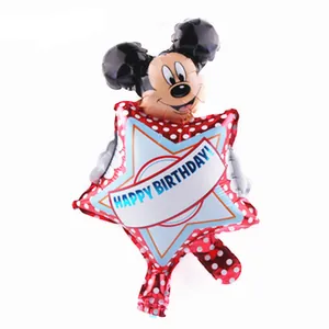 Detail of Mickey Mouse theme star-shaped foil balloon with Happy Birthday text