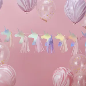 Holographic Laser Paper Unicorn Tassel Banner Garland Dreamy Make A Wish Hanging Banner For Birthday Party Home Decoration