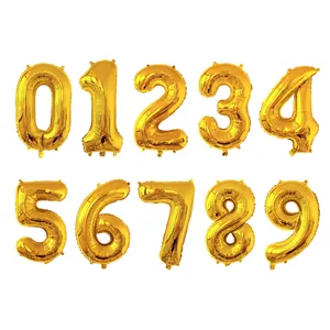 Ballons chiffres 0-9 en feuille d'or métallique 32 pouces pour fête d'anniversaire