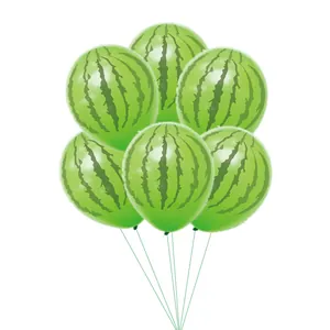 Set of 6 green watermelon latex balloons for tropical Hawaii birthday party decor