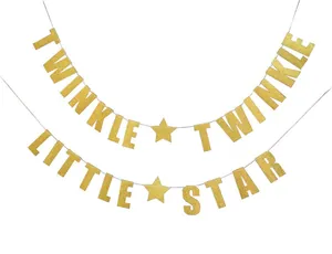 Detail of Twinkle Twinkle Little Star glitter gold banner with star decorations