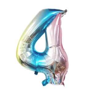 Detail of gradient metallic number 4 balloon for birthday party decorations