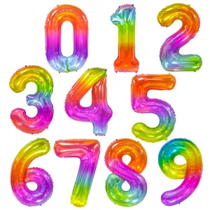 Ballons chiffres dégradé arc-en-ciel 40 pouces 0-9 pour décorations de fête d'anniversaire